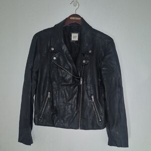 GAP Women's Dark Leather Moto Jacket
